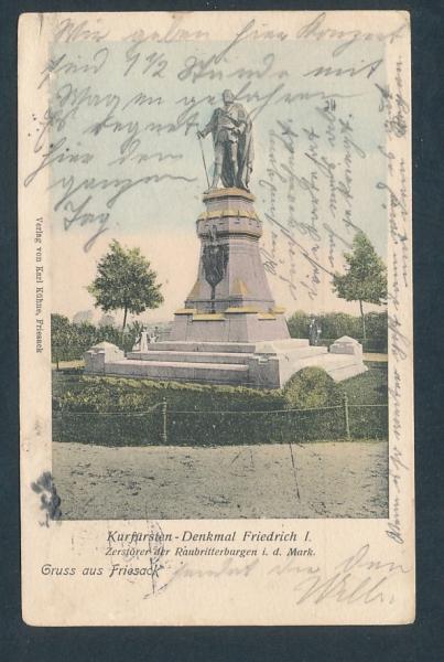 Kurfürsten Denkmal Friedrich 1, Zerstörer der Raubritterburgen i.d. Mark