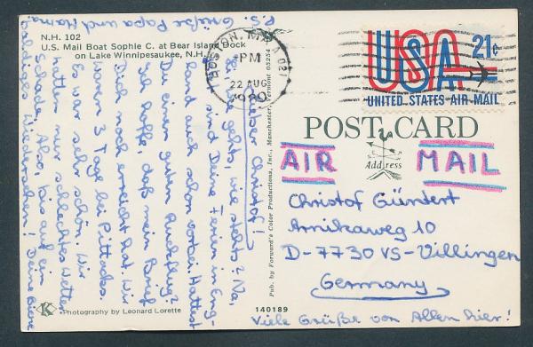 U.S. Mail Boat Sophie C. atBear Island Bock on Lake Winnipesaukee USA