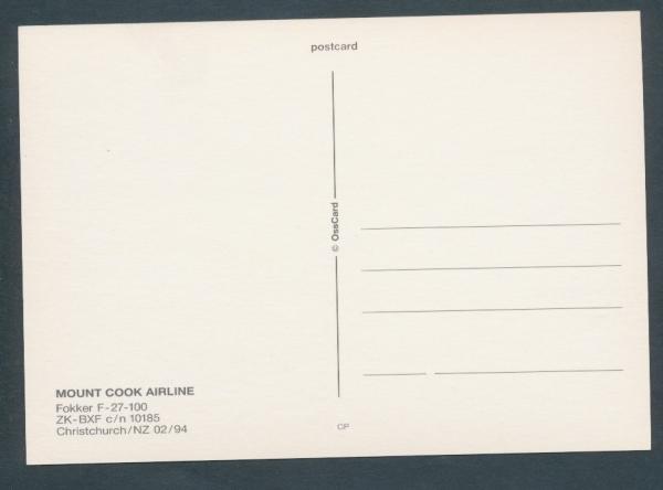 MOUNT COOK AIRLINE, Fokker F-27-100
