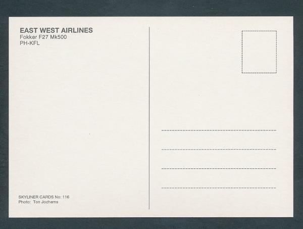 EAST WEST AIRLINES, Fokker F27 Mk 500