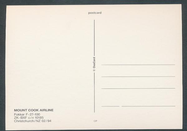 MOUNT COOK AIRLINE, Fokker F-27-100