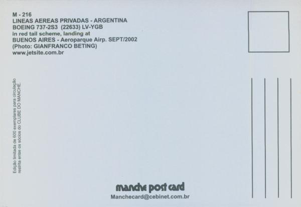 LINEAS AEREAS Privadas - Argentina Boing 737 - 2S3