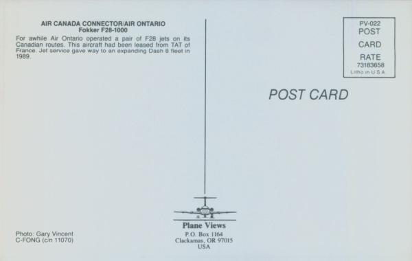 AIR CANADA CONNECTOR/AIR ONTARIO, Fokker F28-1000